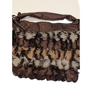 Bueno Brown Faux Leather Fringe Hobo Shoulder Bag Boho Chic‎ Textured